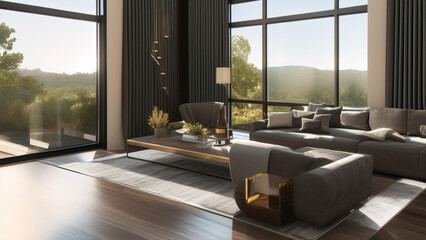 Spacious Mansion Living Room, Generative AI