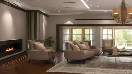 Designer Mansion Living Room, Generative AI