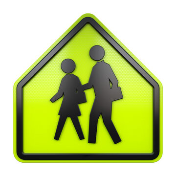 3D illustration of road traffic sign School Zone