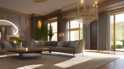 Grandiose Mansion Living Room, Generative AI