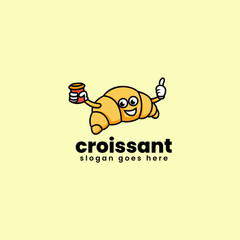 Vector Logo Illustration Croissant Mascot Cartoon Style.