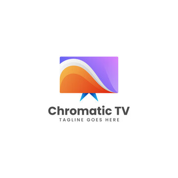 Vector Logo Illustration Chromatic TV Gradient Colorful Style.