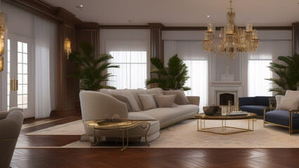 Sumptuous Living Room in a Mansion, Generative AI