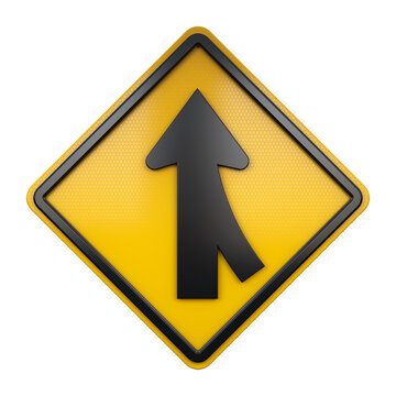 3D illustration of road traffic sign Merge Ahead