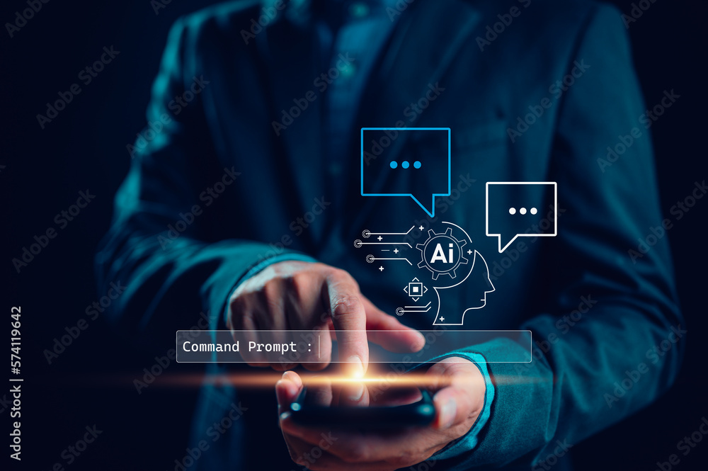 Poster ai technology, artificial intelligence. man using technology smart robot ai, artificial intelligence