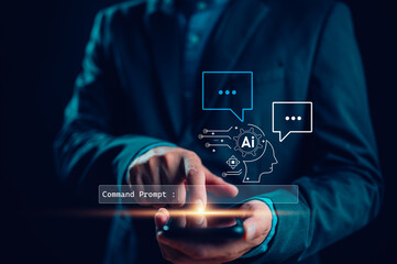 Ai technology, Artificial Intelligence. Man using technology smart robot AI, artificial...