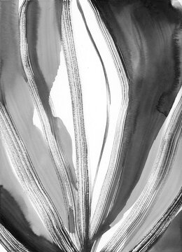 Design surface with abstract ink texture. Painting Flow On Surface. Monochrome painting. Smooth ink drawing. Nature leaf drawing.