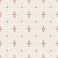 Brown diamond shapes are arranged beautifully on the light brown background, with dash grid. A seamless pattern that looks attractive and beautiful.