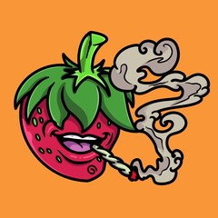 Simple cute cartoon character of fruit smooking with expresion, made for product logo