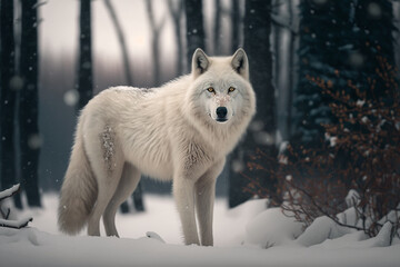 white wolf in winter forest illustration Generative AI
