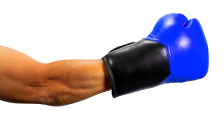 Boxer wearing gloves is punching fight isolated on white background,Boxer wearing boxing gloves isolated on white with work path.