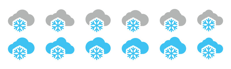 Snowing weather icon set. Snowfall icons vector. snowing icon symbol. Cold weather snowing, snowflake and cloud symbol for apps and websites, vector illustration