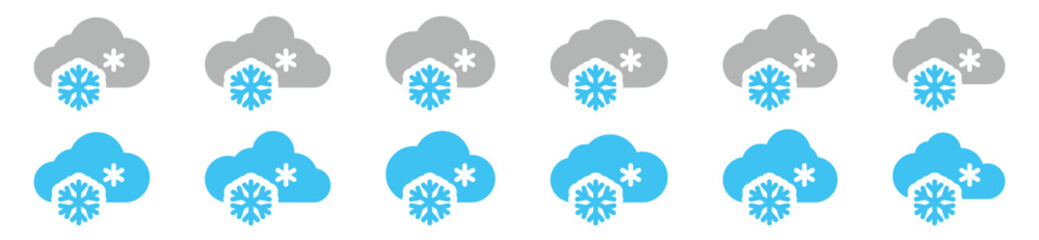 Snowing weather icon set. Snowfall icons vector. snowing icon symbol. Cold weather snowing, snowflake and cloud symbol for apps and websites, vector illustration