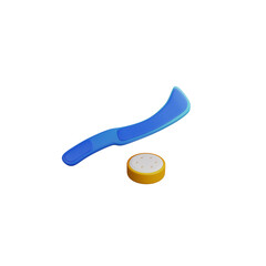 Underwater hockey. Hockey stick and puck 3D render icon isolated white background.
