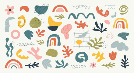 Set of hand drawn abstract nature organic shapes and doodle objects. Abstract contemporary modern trendy vector illustration. Aesthetics Matisse.