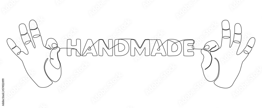 Poster one continuous line of hand with handmade word. thin line illustration vector concept. contour drawi