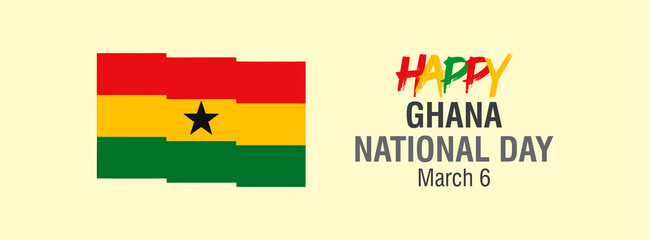 Happy Ghana Independence or national Day March 6th. Template for Poster, Banner, Advertising, Greeting Card or Print Design Element with national flag.