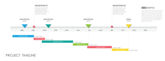 project timeline Infographic template for business. 12 Months modern Timeline diagram calendar with presentation vector infographic.	