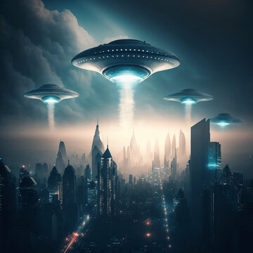 Ovnis llegando a una ciudad
