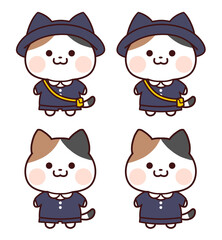 紺色の園児服の三毛猫セット