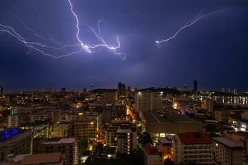 Lightning at night in the city