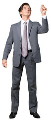 Happy young businessman posing with a pen