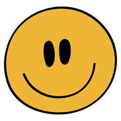 Smiley in 70s or 60s Retro Style. Smile 1970 Icon. Seventies Element. Groovy Flowers. Hand Drawn Vector Illustration.