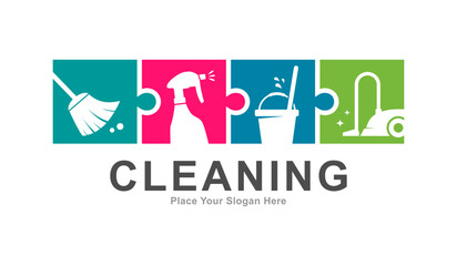 Cleaning puzzle logo vector set. Suitable for business, cleaning, and service