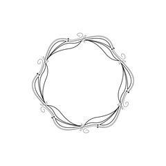 Decorative line art frames for design template. Lace illustration for invitations and greeting cards. Circle leaf frame vector.	