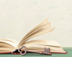 Antique key and open big bible book