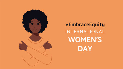 International Women's Day banner. #EmbraceEquity Women's Day vector illustration.