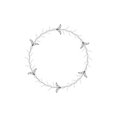 Decorative line art frames for design template. Lace illustration for invitations and greeting cards. Circle leaf frame vector.	