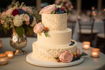 Obraz na płótnie Canvas wedding cake decorated with roses. generative AI
