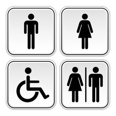 toilet sign restroom public sign symbol man woman wc simple square minimalist design illustration