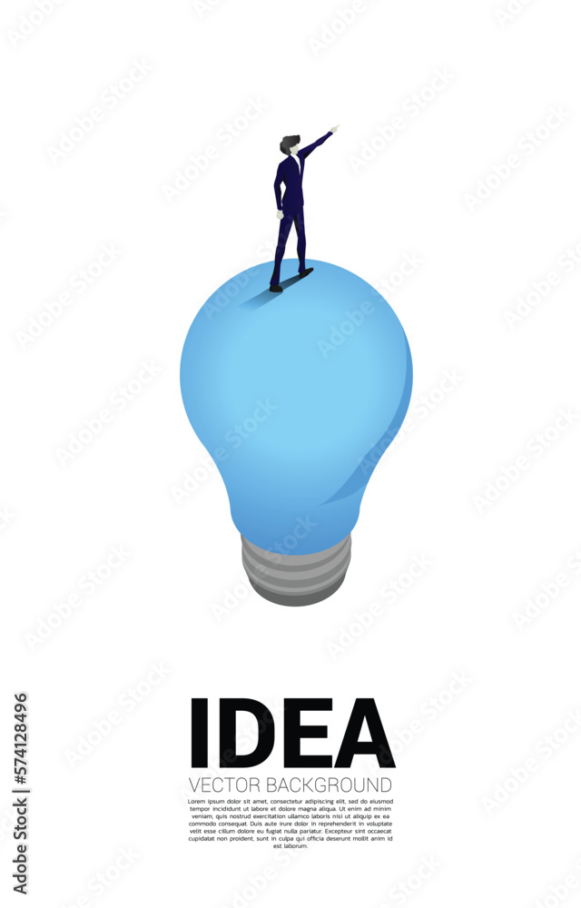 Poster silhouette of businessman standing and point on light bulb . business concept of creative idea and s