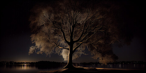 night landscape with tree