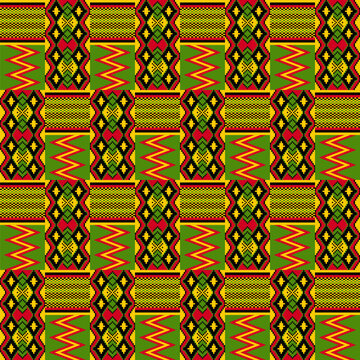 Kente cloth. African textile. Ethnic seamless pattern. Tribal geometric print. 