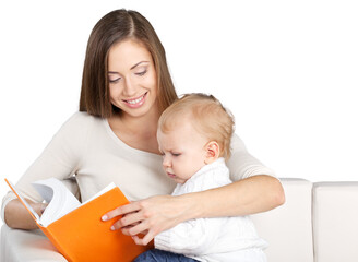 Mother and Baby Looking at Book