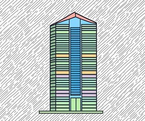 skyscraper, emphasizing the potential for creative and innovative architecture made with generative ai, vector style, flat, illustration, cartoon, line