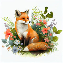 fox with flower watercolor created by artificial intelligence tools