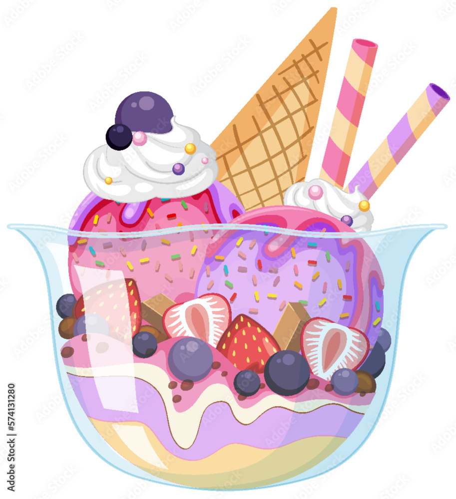 Wall mural Ice cream sundae with fruit toppings