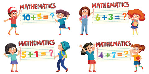 Mathematics kids cartoon set