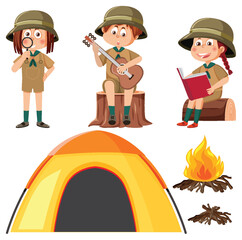 Set of camping kids cartoon character