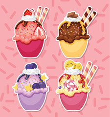 Colorful delicious desserts set