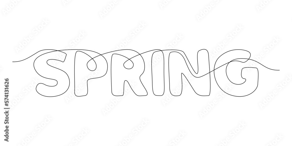 Poster one continuous line of spring word. thin line illustration vector concept. contour drawing creative 