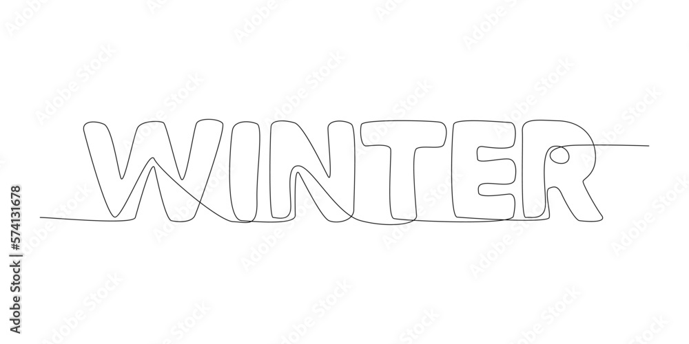 Poster one continuous line of winter word. thin line illustration vector concept. contour drawing creative 