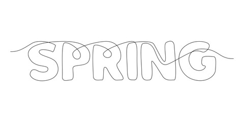 One continuous line of Spring word. Thin Line Illustration vector concept. Contour Drawing Creative ideas.
