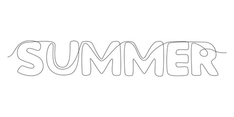One continuous line of Summer word. Thin Line Illustration vector concept. Contour Drawing Creative ideas.