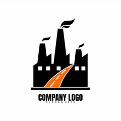 Factory logo. Factory and road logo design. Modern industrial logo.