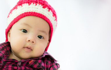 Isolated close up of cute asia baby, asia baby boy smile, happy baby smiling on white background